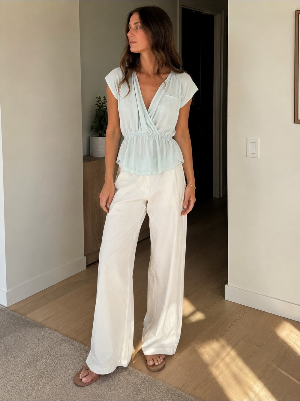 Wilfred peplum pale aqua blouse size medium
